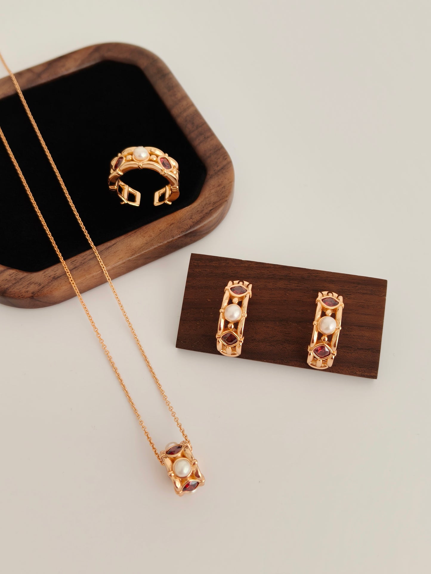 Royal Garnet & Pearl Gold Vermeil Huggies Earrings