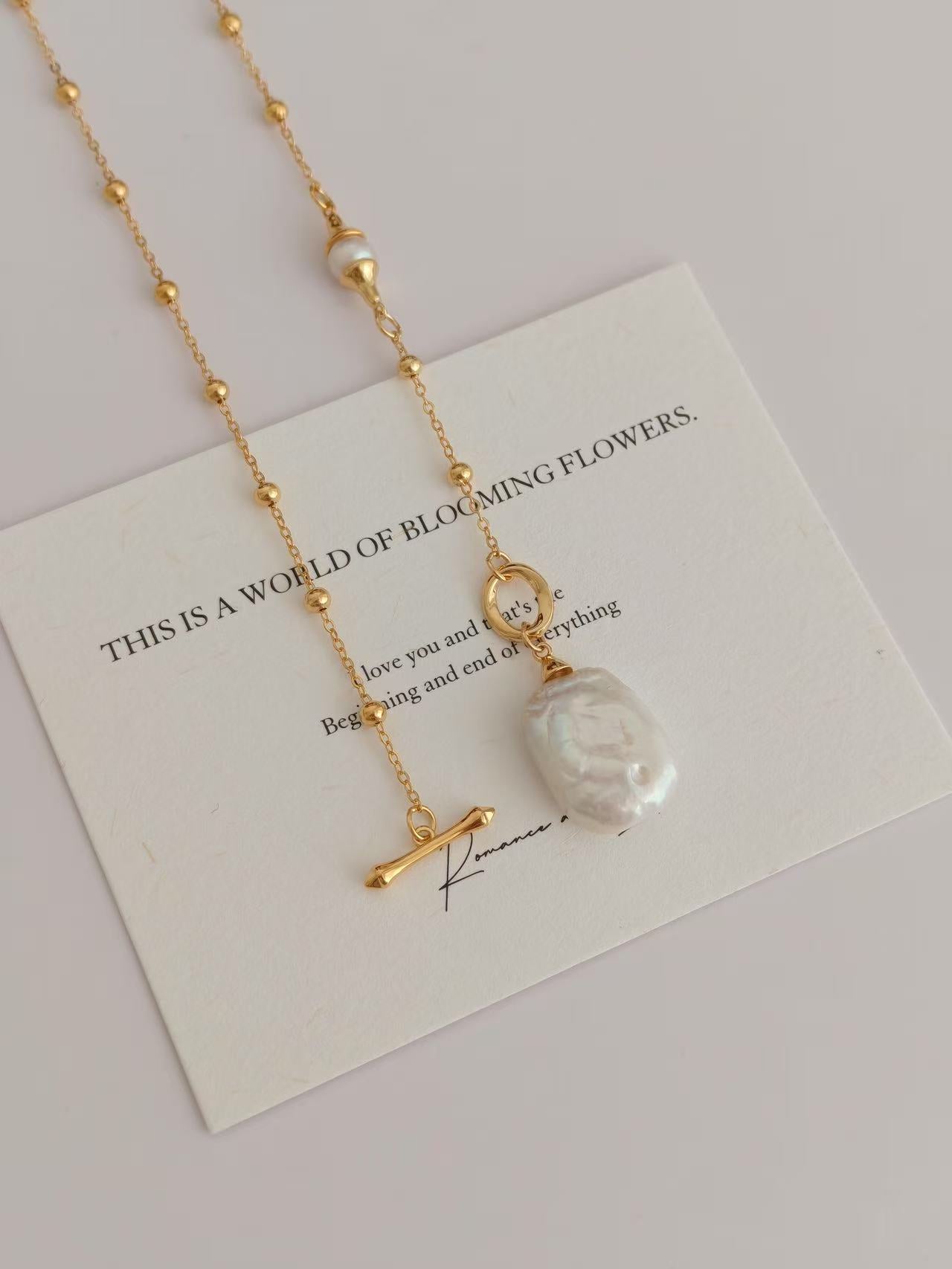 Pearl Necklace with Square Baroque Pearl Pendant