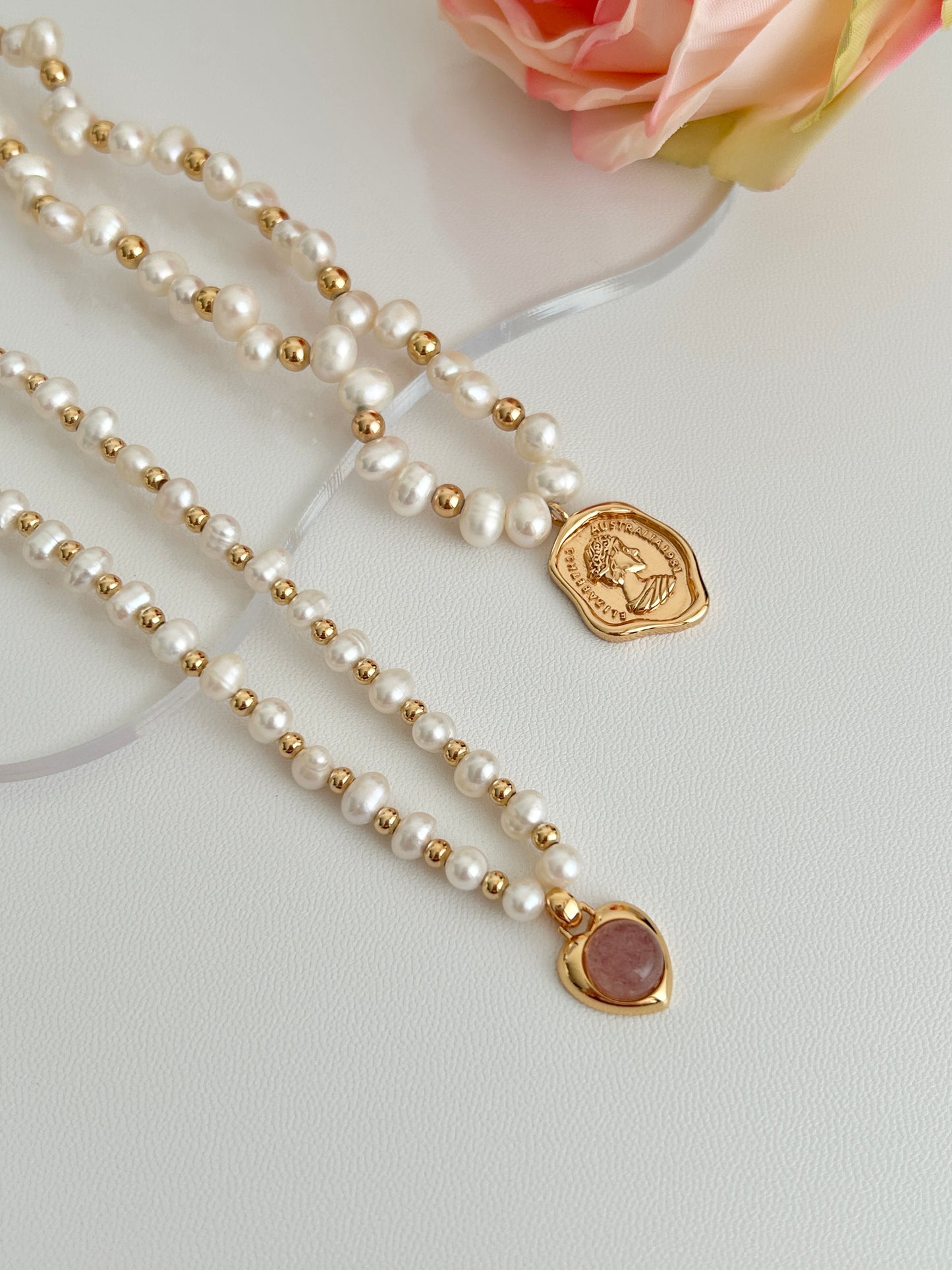 Pink Heart Pearl Necklace