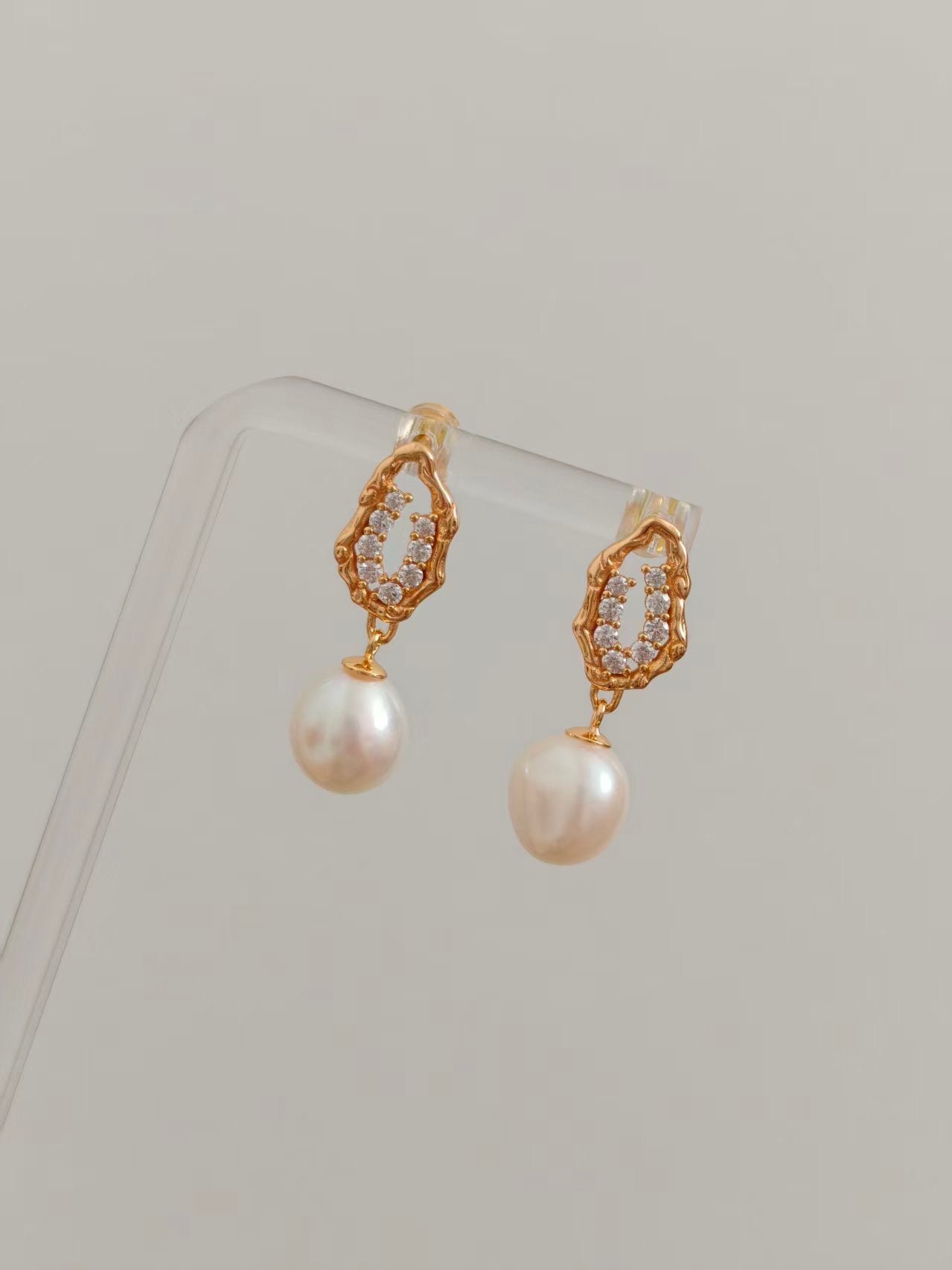 Vintage Gold Baroque Pearl Drop Earrings | 925 Silver & Zircon