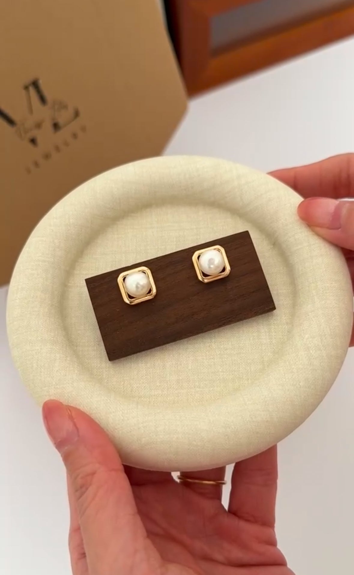Pearl Studs in Square Frame