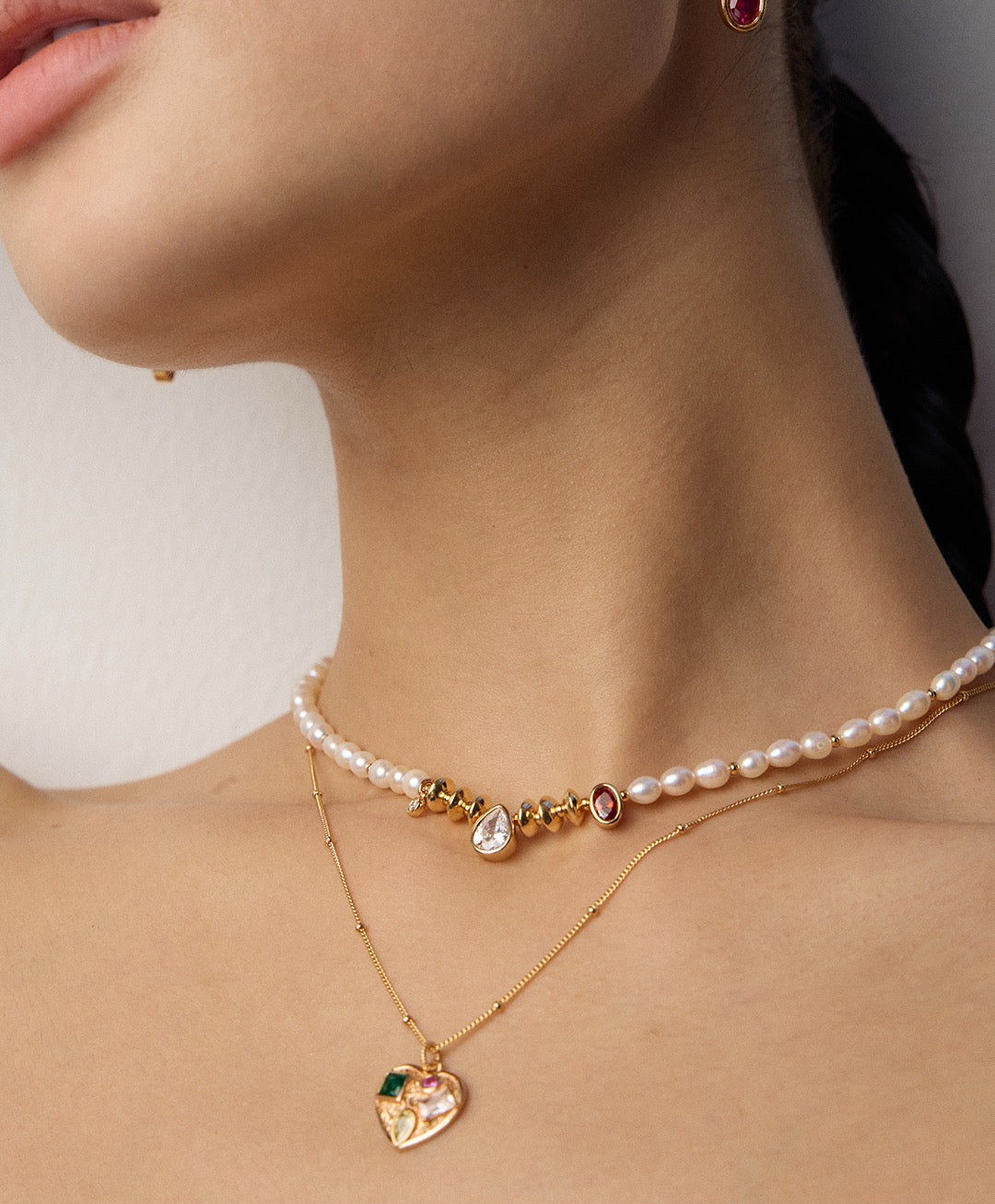 S925 Vintage Gold Natural Pearl & Zircon Necklace