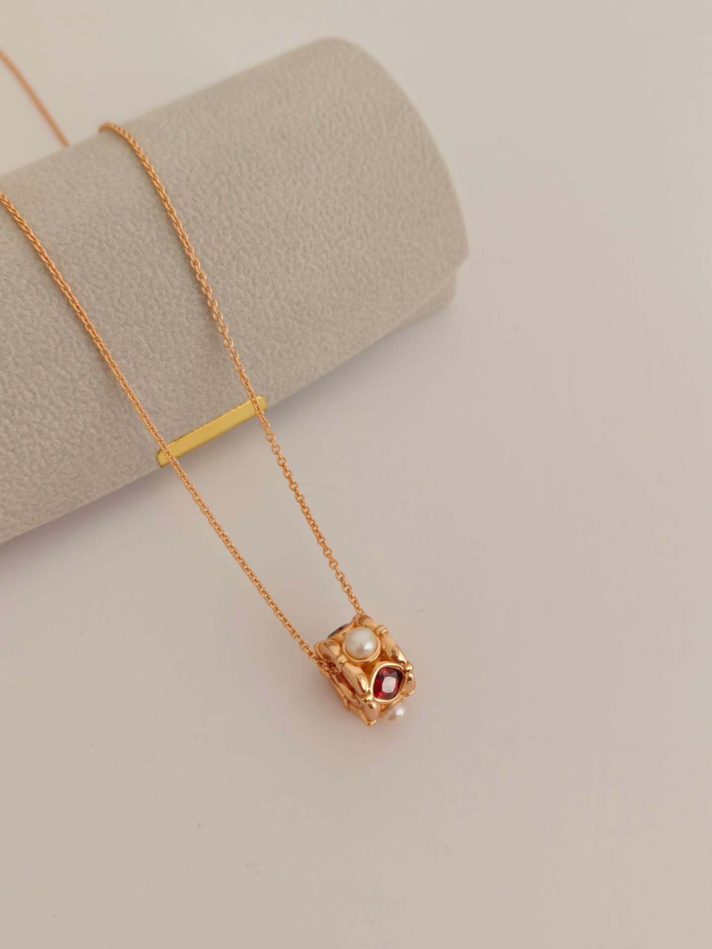 Royal Garnet & Pearl Gold Vermeil Pendant Necklace