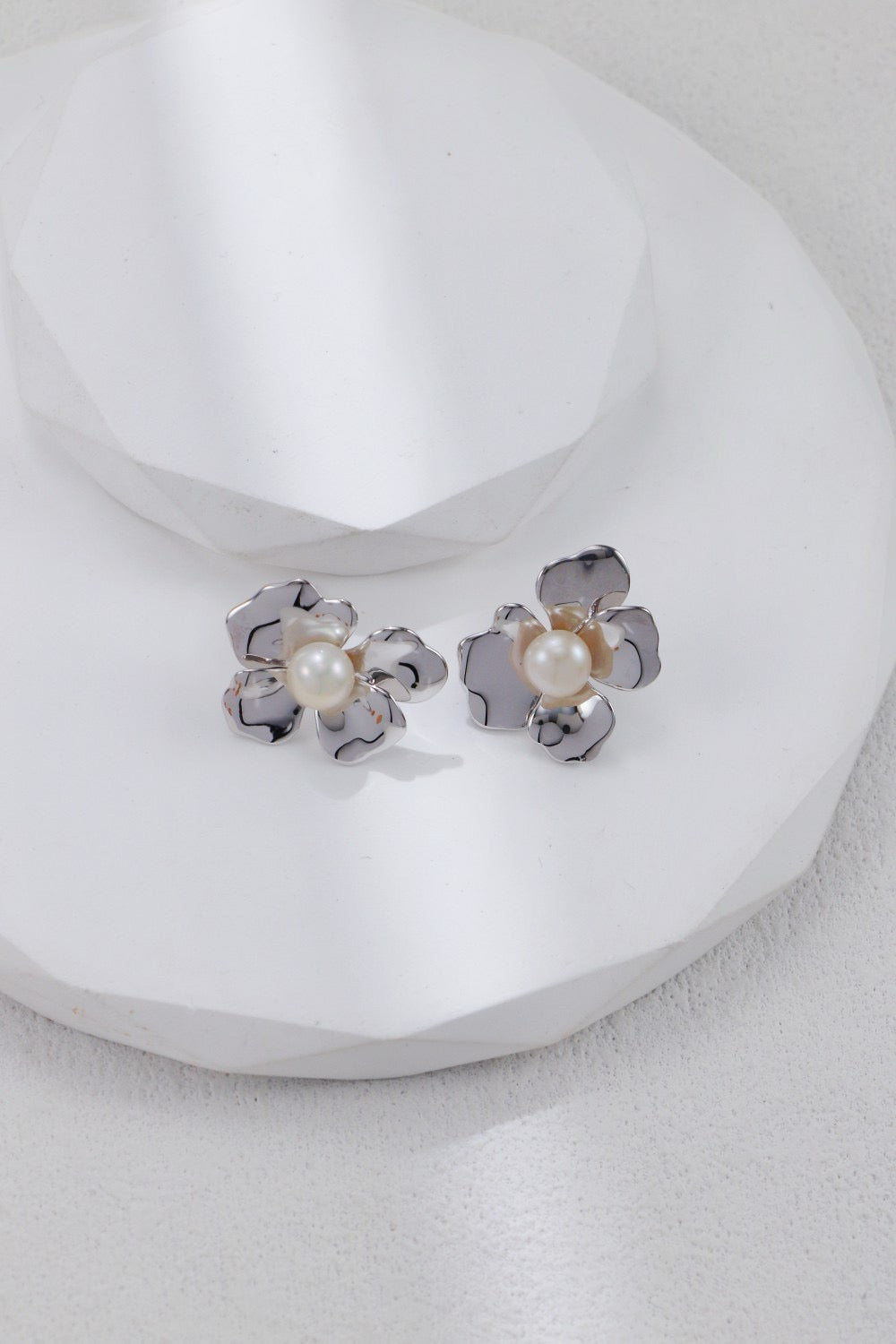 Sterling Silver and Pearl Flower-shaped Studs