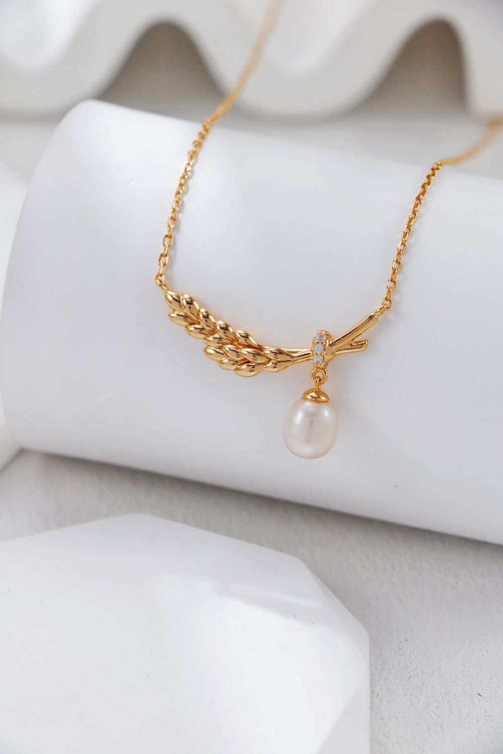 Wheat Silver Necklace with Pearl Pendant