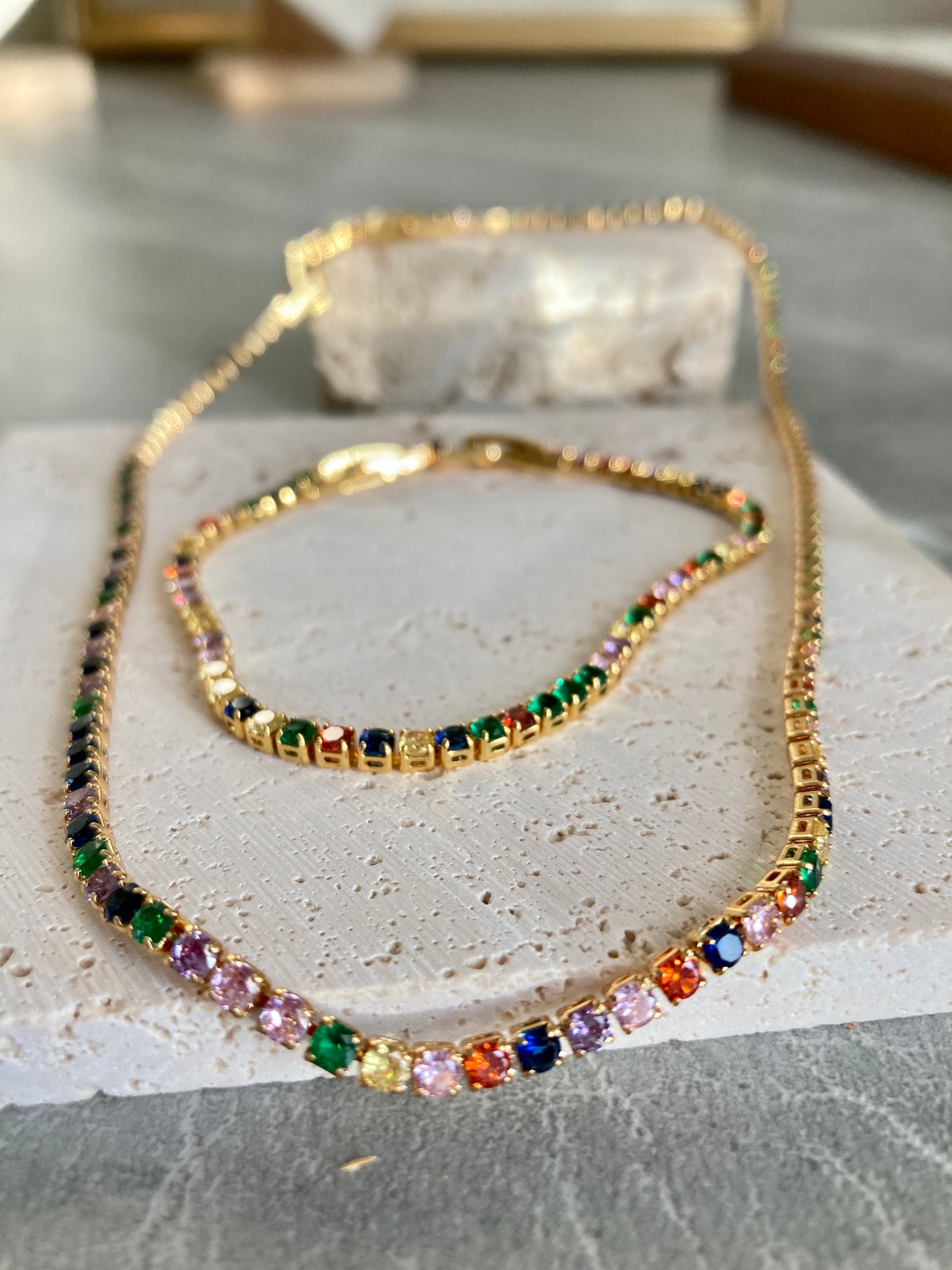 Colored Zircon Necklace and Bracelet