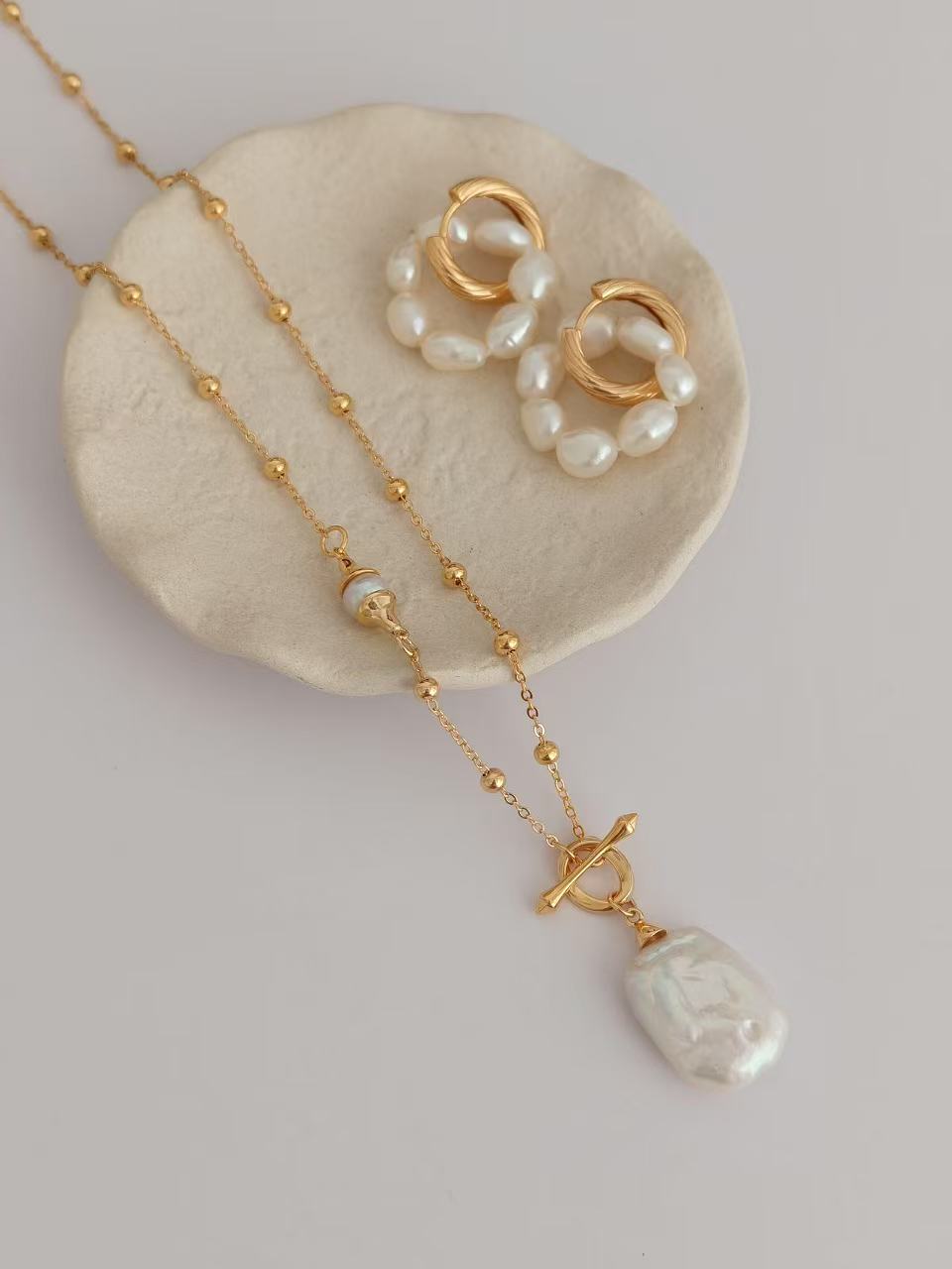 Pearl Earrings with Removable Pearl Ring Pendants