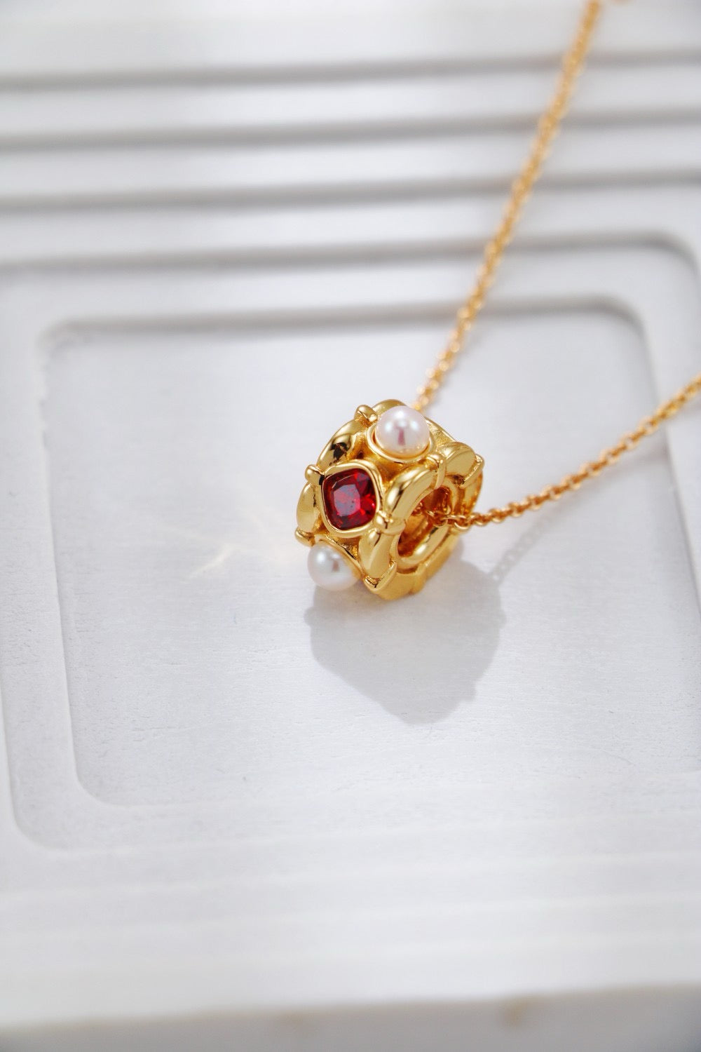 Royal Garnet & Pearl Gold Vermeil Pendant Necklace
