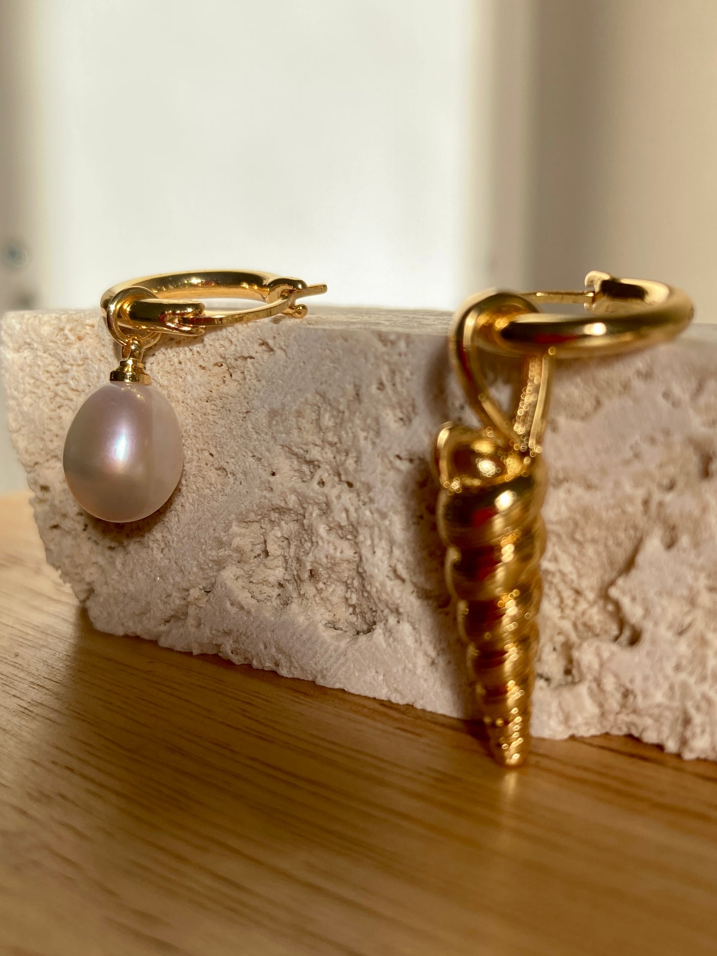 Pearl and seashell earrings