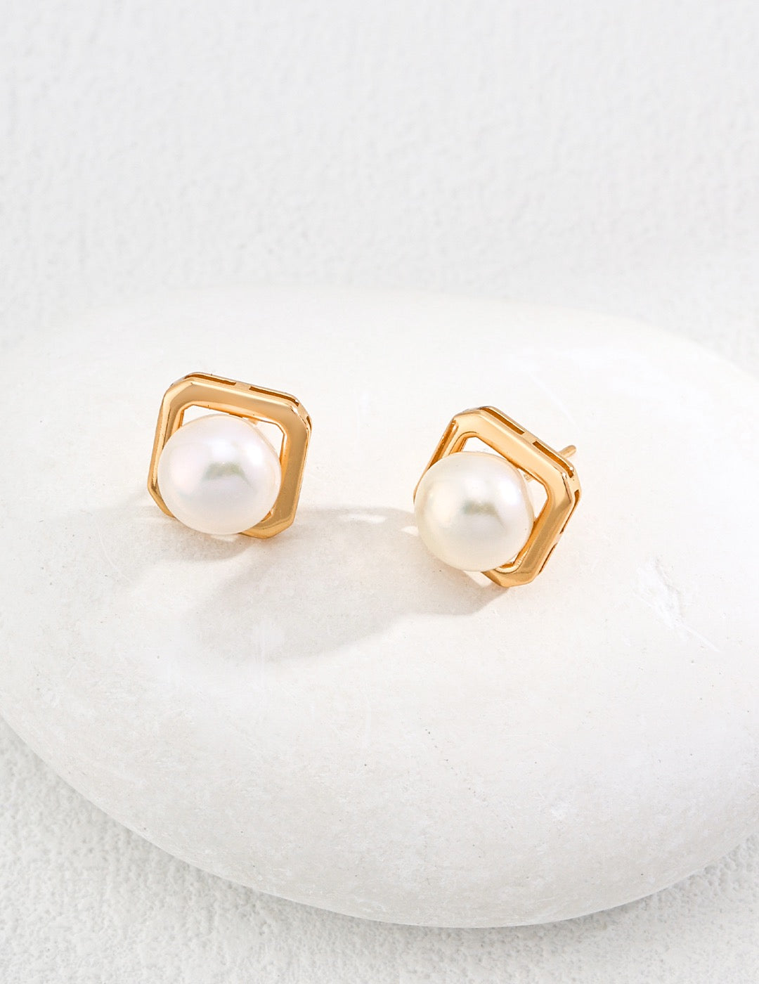 Pearl Studs in Square Frame