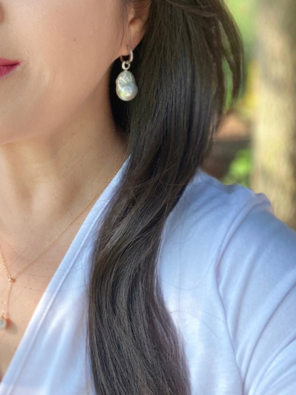 Cute Huggies with Baroque Pearl Pendants