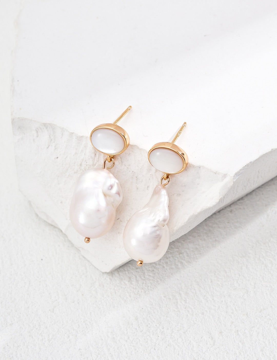S925 Sterling Silver Baroque Pearl Drop Earrings – Natural Shell & Pearl Jewelry