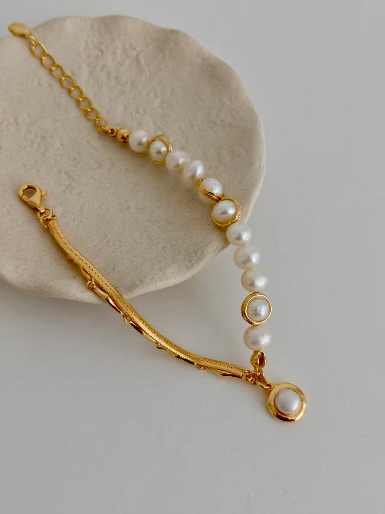 Natural Pearl & Sterling Silver Chain Bracelet – Minimalist Elegance