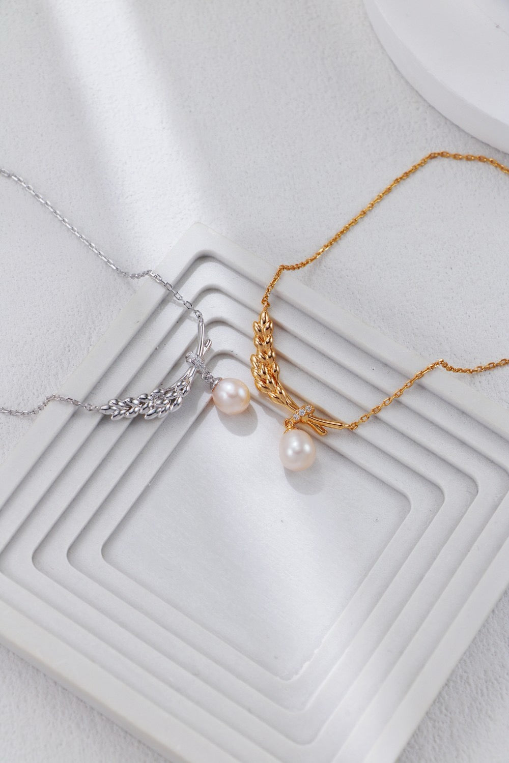 Wheat Silver Necklace with Pearl Pendant