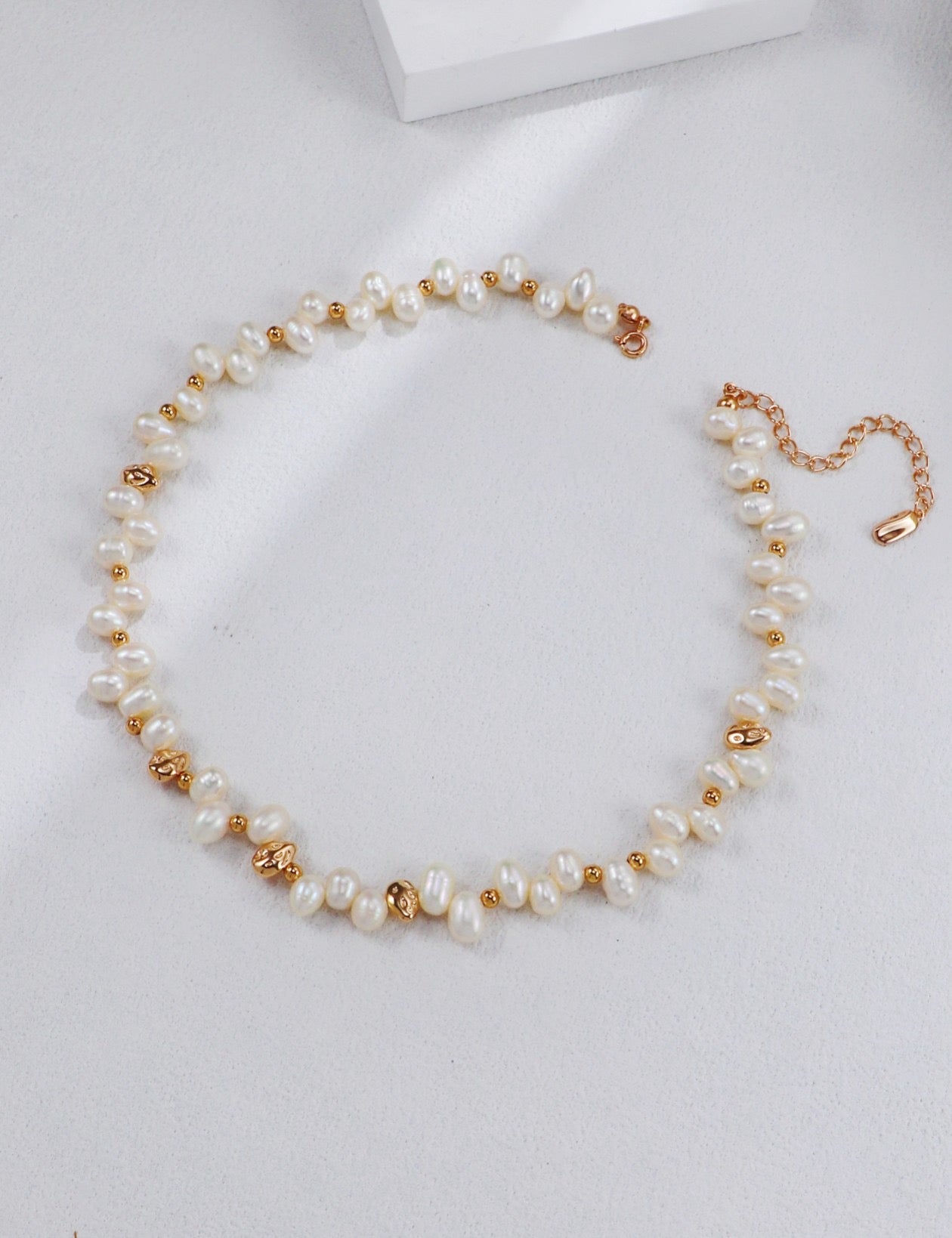 S925 Vintage Gold Pearl Necklace and Bracelet