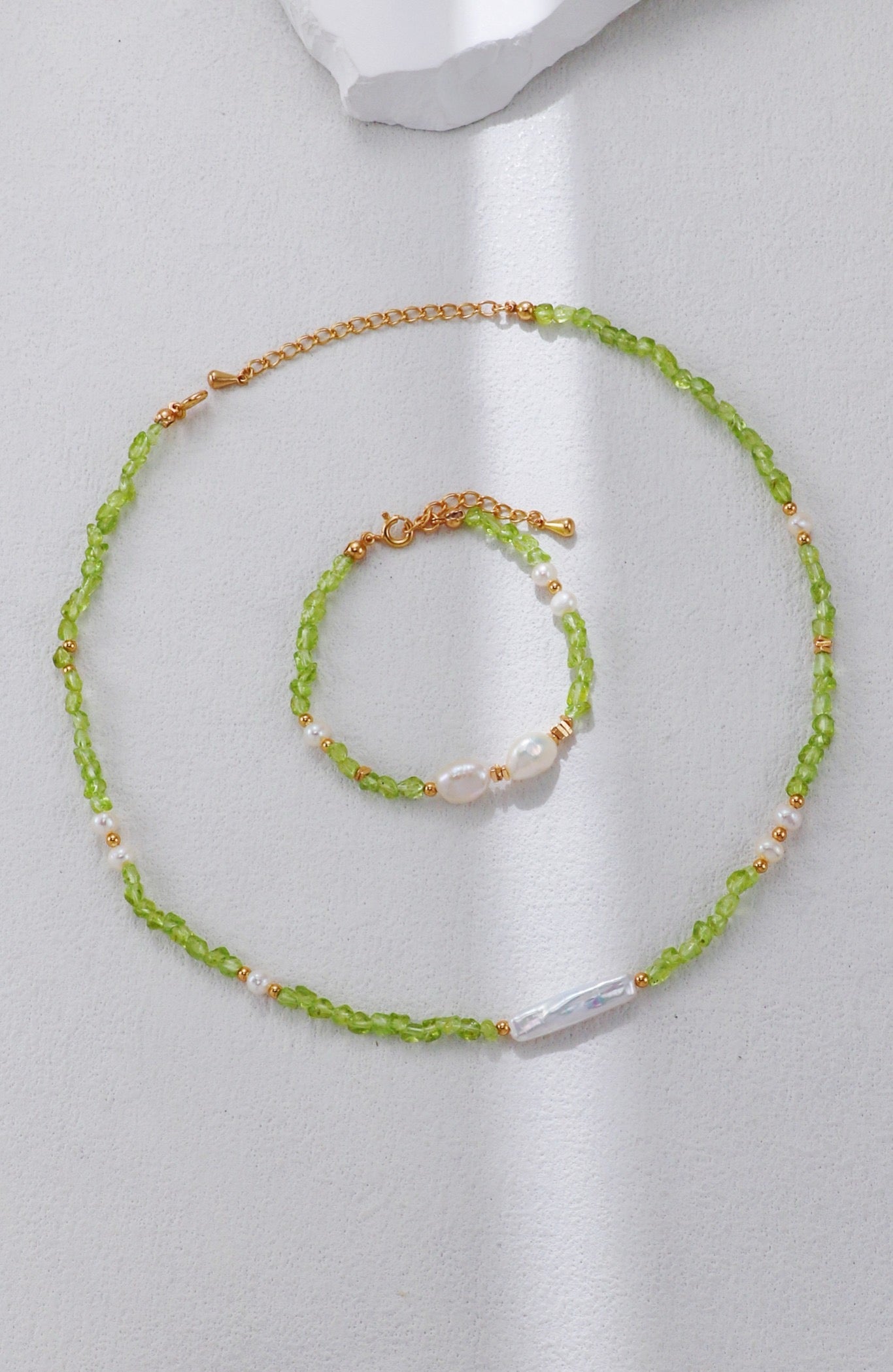 Peridot & Pearl Harmony Set – S925 Sterling Silver Necklace and Bracelet