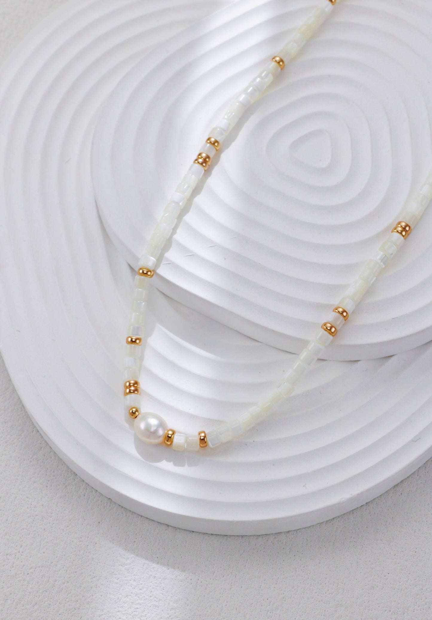 Vintage Gold Mother-of-Pearl & Baroque Pearl Necklace and Bracelet Set – S925 Sterling Silver