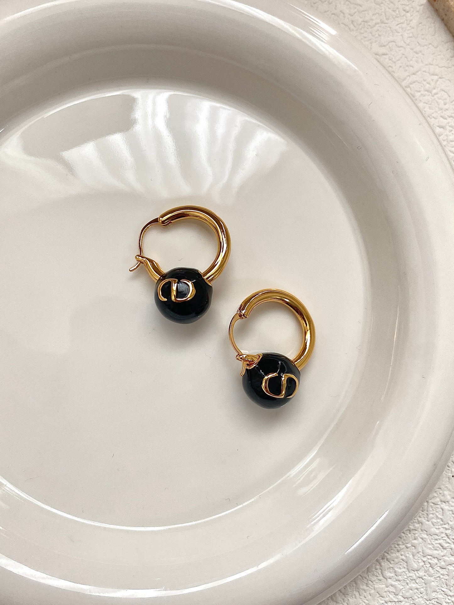 Black glazed bead earrings