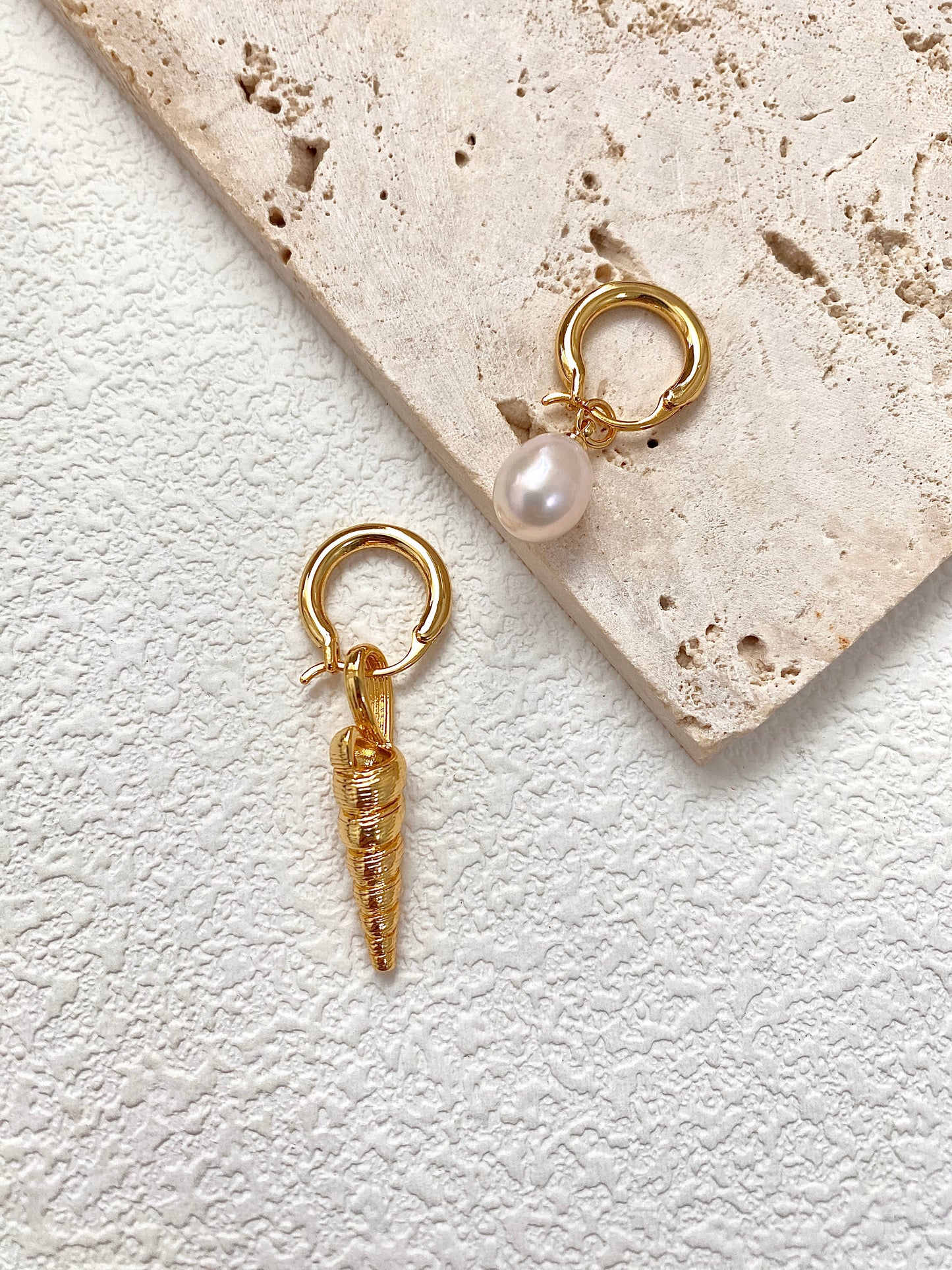Pearl and seashell earrings