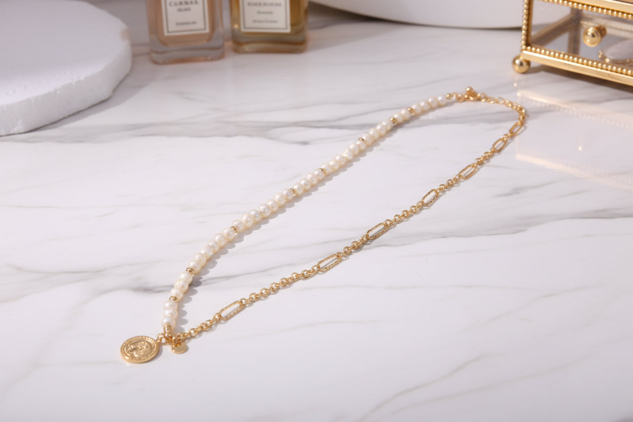 Vintage Pearl Chain Necklace in Sterling Silver