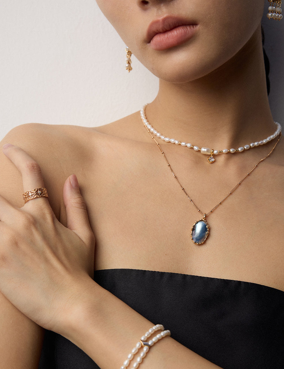 S925 Vintage Gold Mabe Pearl Necklace