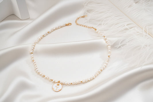 S925 Sterling Silver Natural Pearl Rose Pendant Necklace