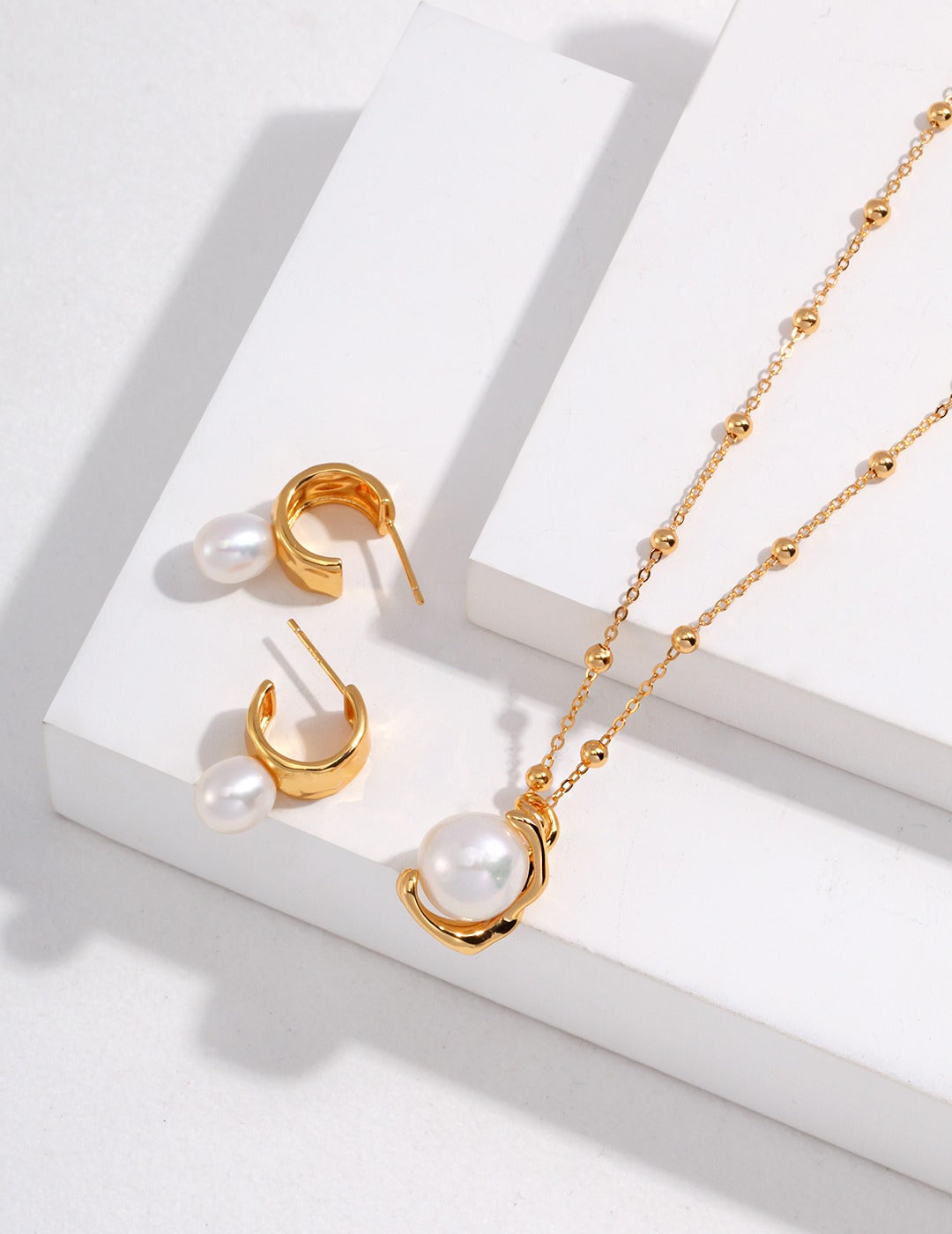 C Hoop Pearl Earrings