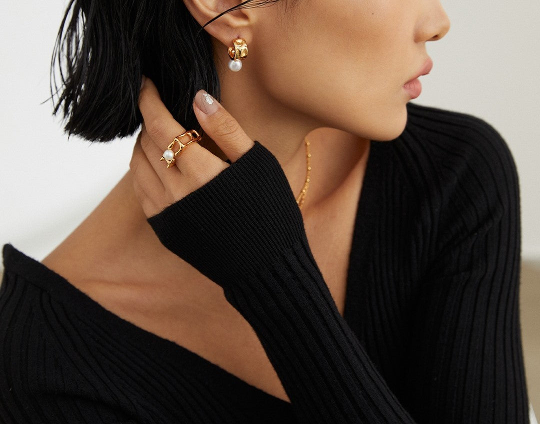 C Hoop Pearl Earrings