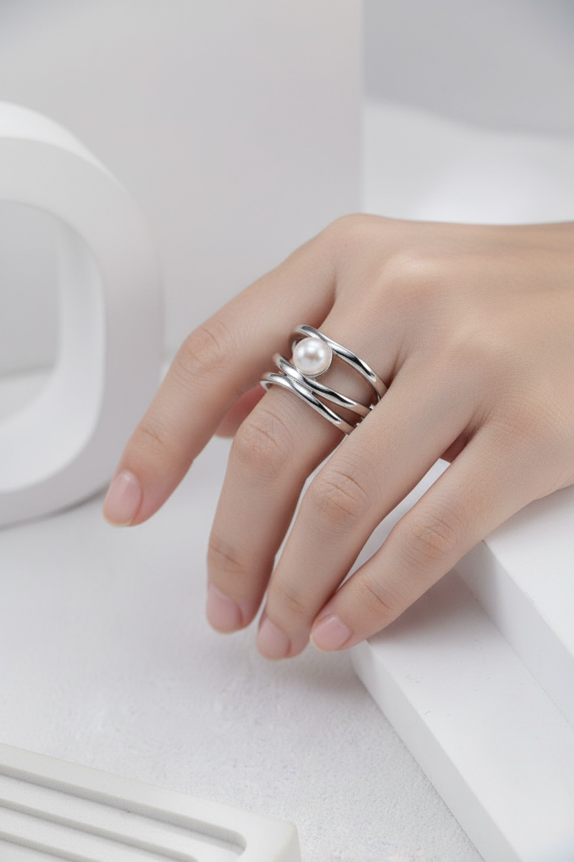 S925 Sterling Silver Pearl Open Ring