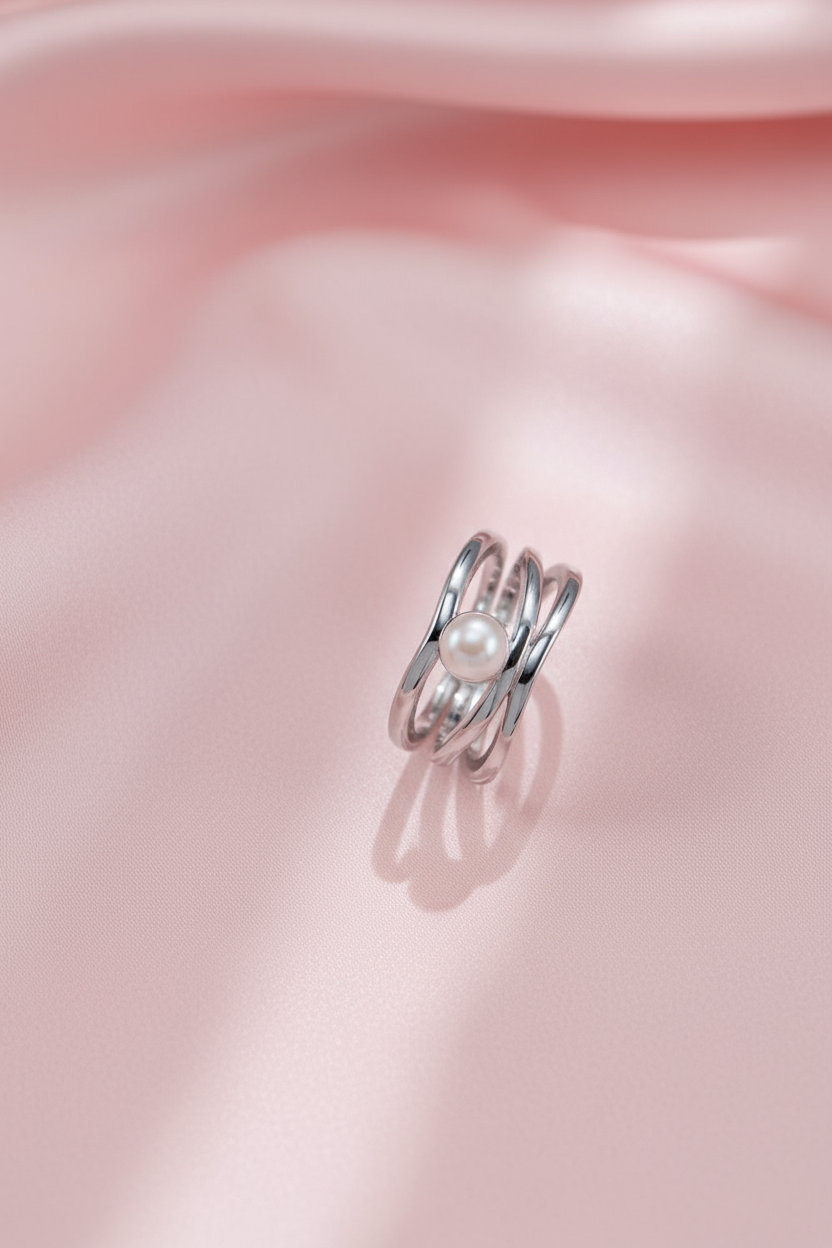 S925 Sterling Silver Pearl Open Ring