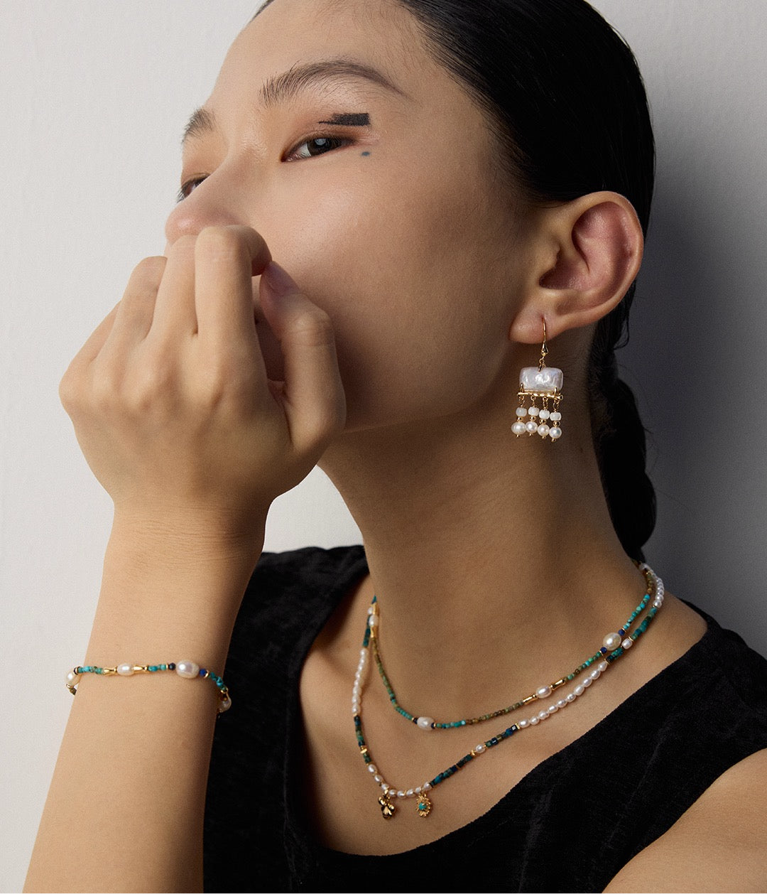 Vintage Gemstone & Pearl Jewelry Set – S925 Silver Bracelet & Necklace