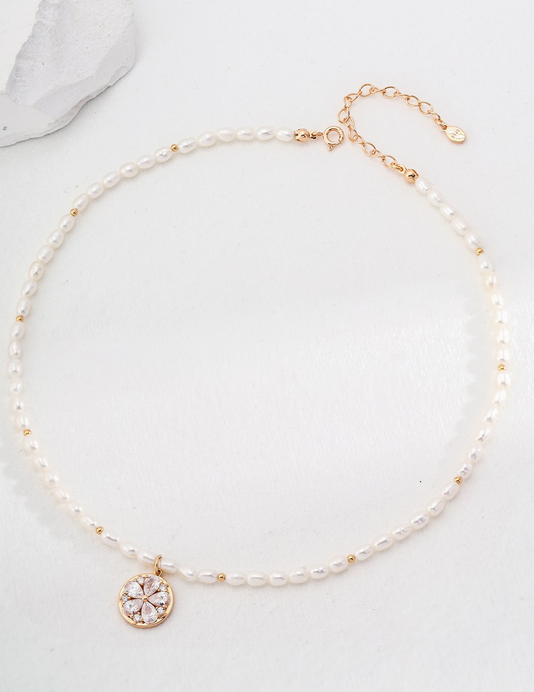 Diamond Petal Pearl Necklace
