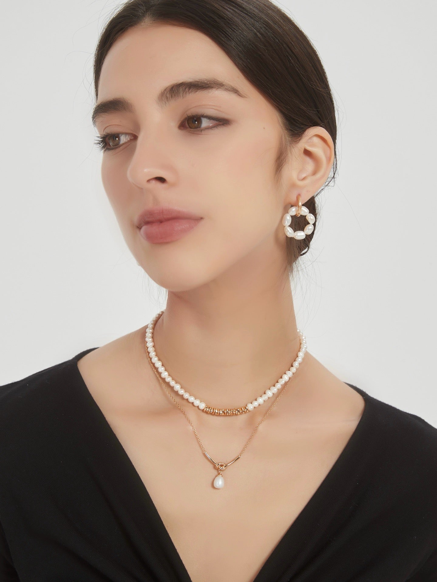 Pearl Earrings with Removable Pearl Ring Pendants