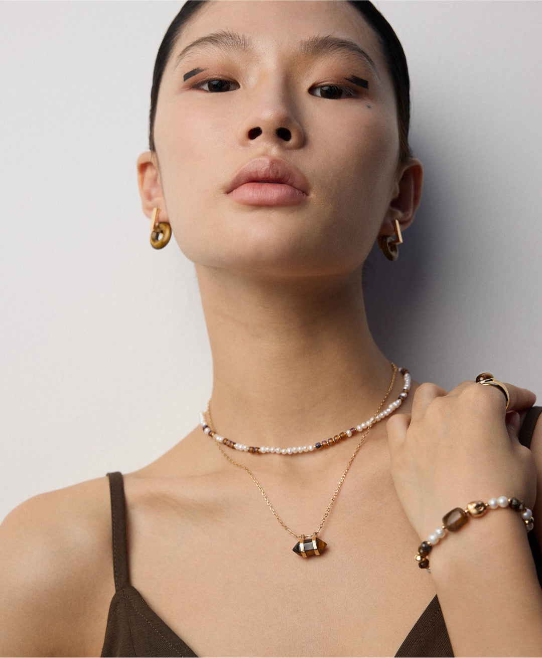 Vintage Gold Pearl & Glazed Glass Bead Jewelry Set – S925 Silver
