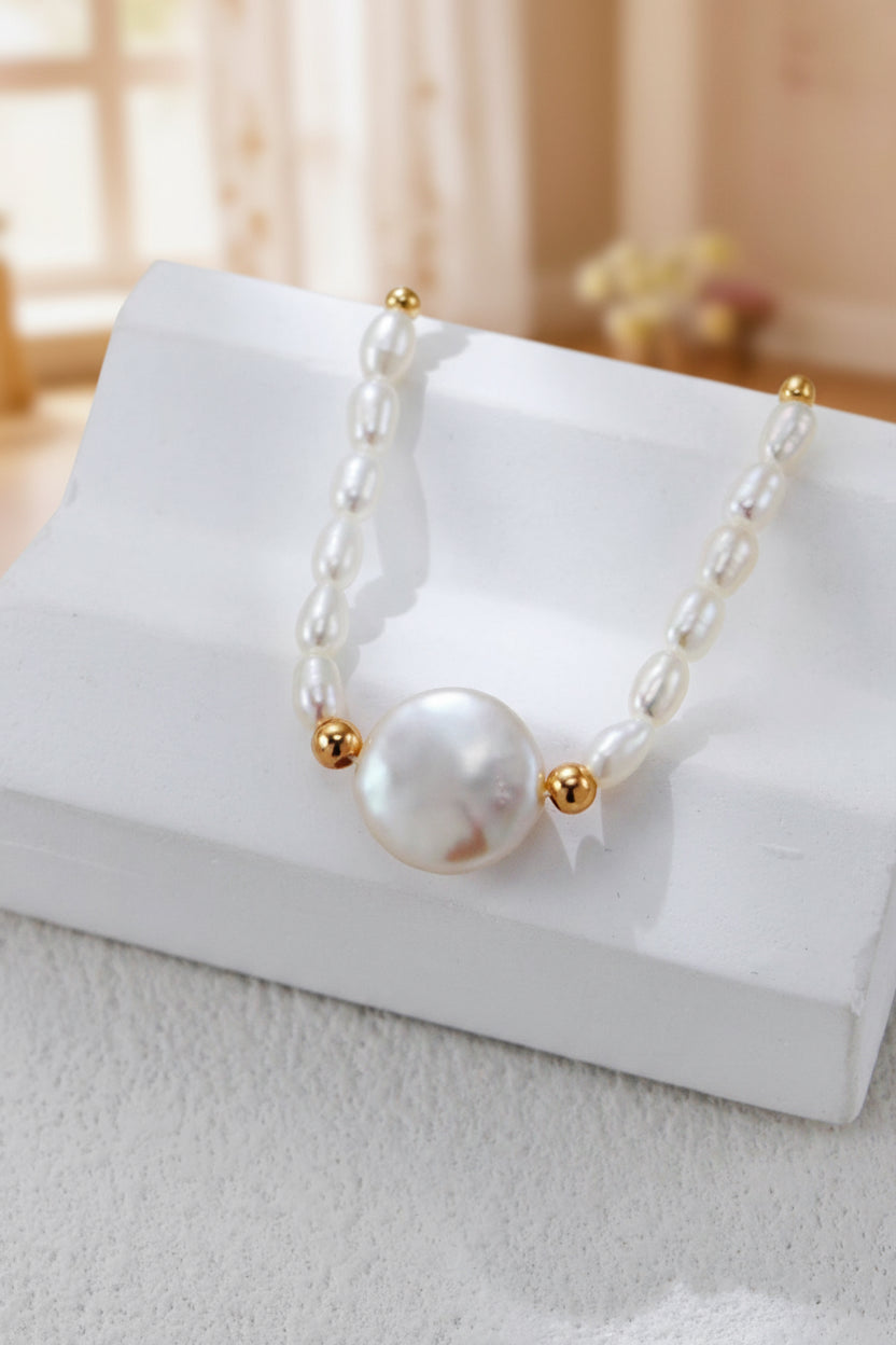 S925 Silver Button Pearl & Mini Pearl Bracelet