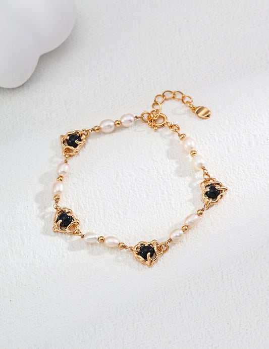 Black Agate and Pearl Bracelet