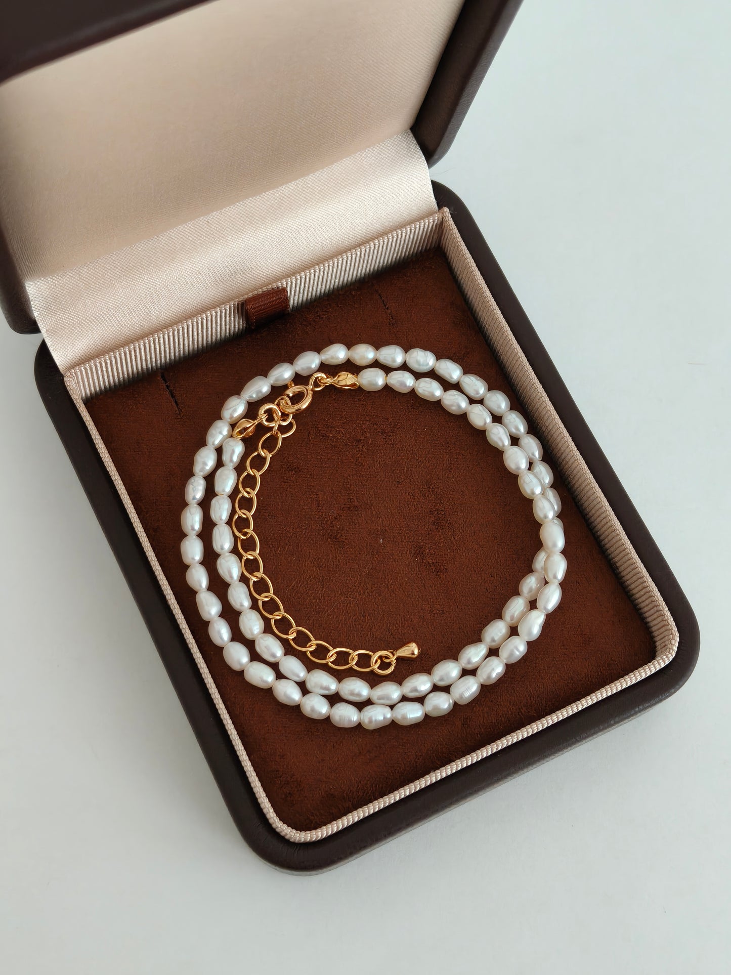 S925 Sterling Silver Rice Pearl Choker Necklace – Vintage Gold