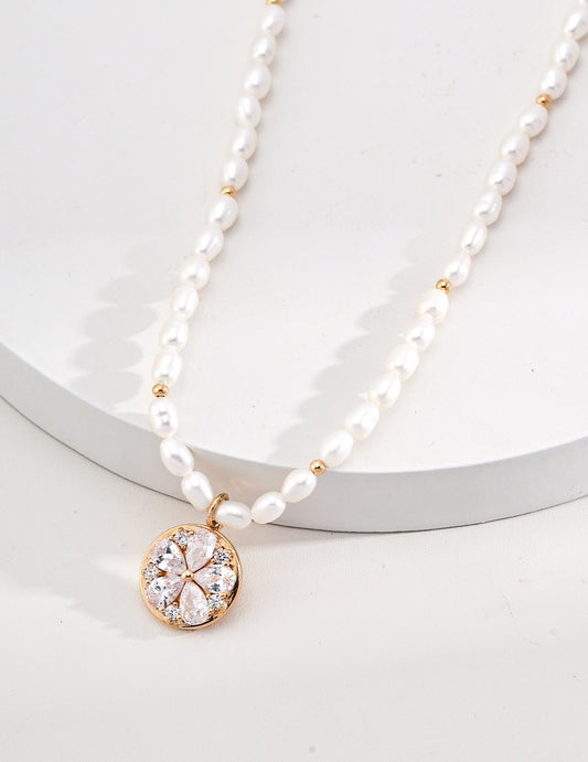 Diamond Petal Pearl Necklace