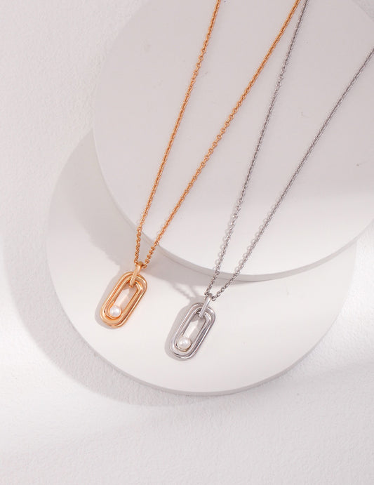 Elegant S925 Sterling Silver Natural Pearl Pendant Necklace – Platinum & Vintage Gold