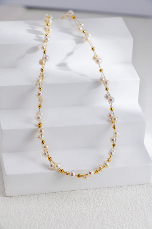 Sterling Silver Woven Pearl Necklace