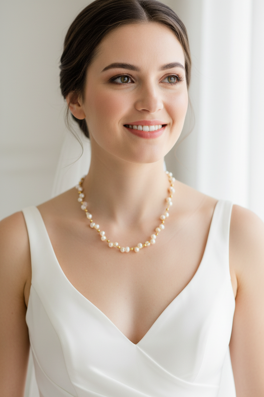 Handcrafted Vintage Gold Baby Pearl Necklace | S925 Sterling Silver