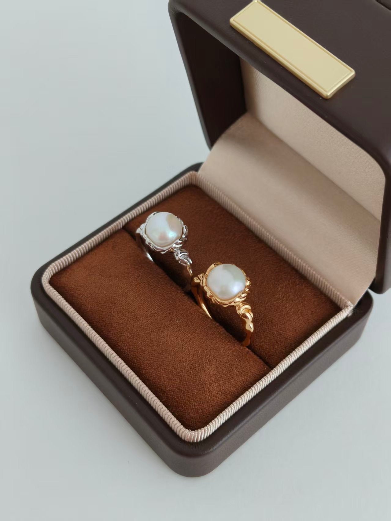 S925 Sterling Silver Natural Pearl Ring – Vintage Gold / Platinum Adjustable Ring