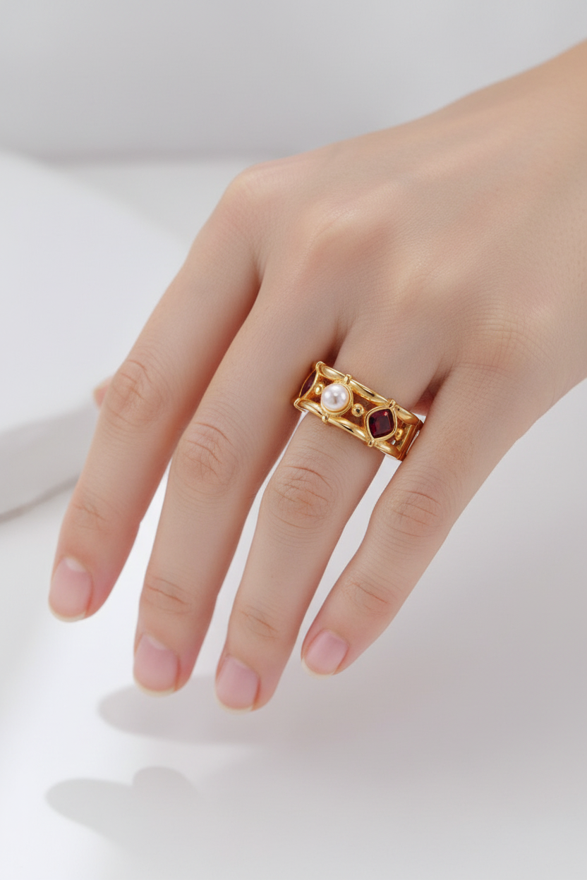 Royal Garnet and Pearl Gold Vermeil Ring