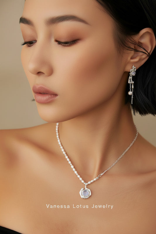 Pearl Necklace with Opal Pendant
