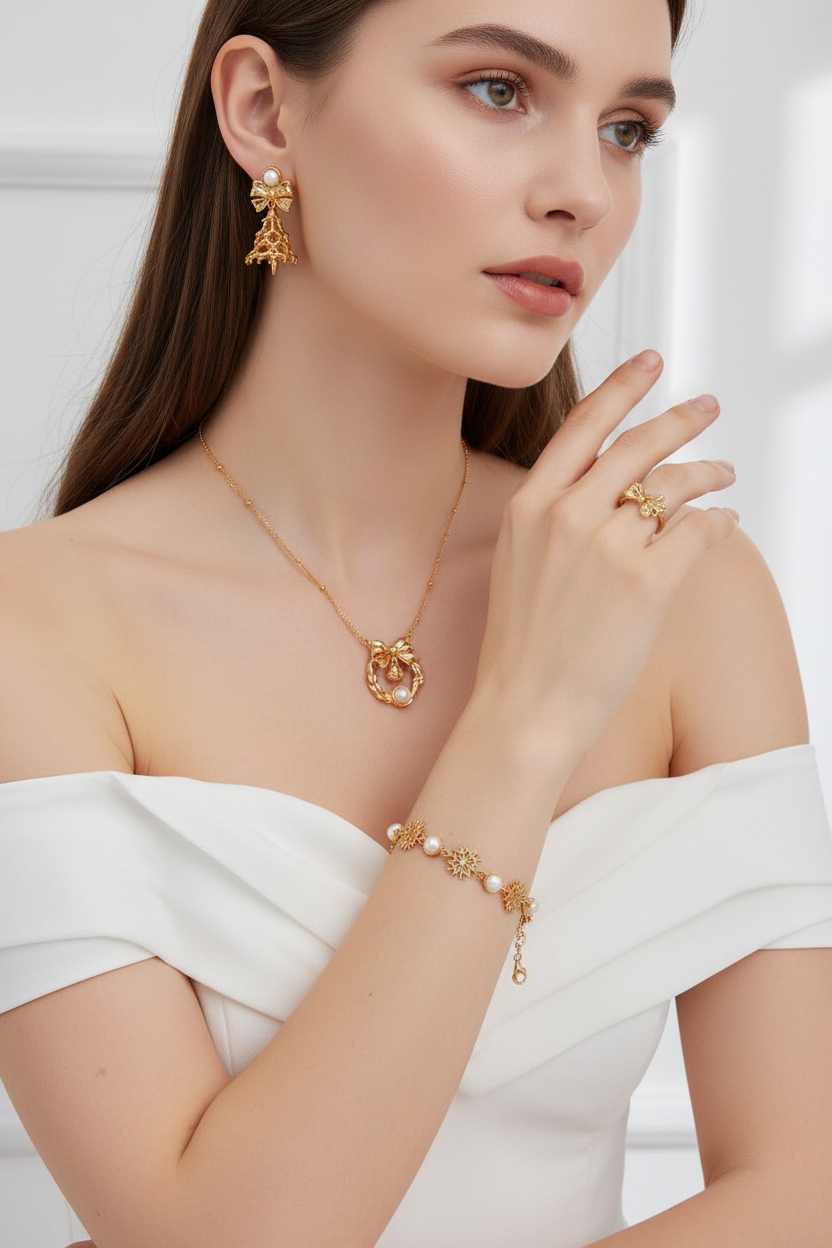 Christmas Jewelry Set - Necklace Bracelet Earrings and Ring