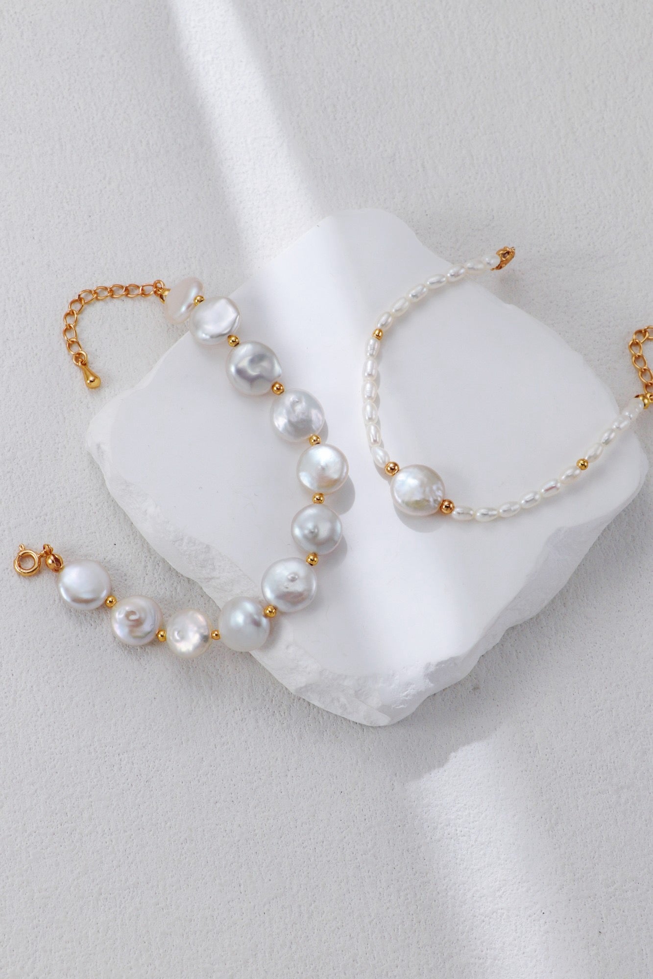 S925 Silver Button Pearl & Mini Pearl Bracelet