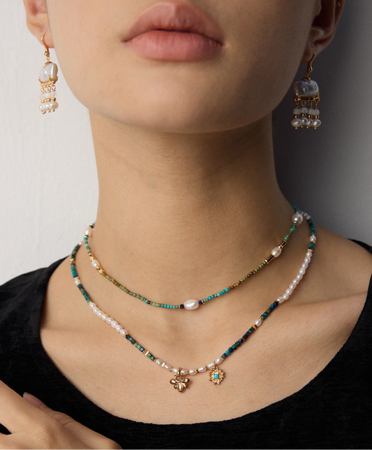 Vintage Gemstone & Pearl Jewelry Set – S925 Silver Bracelet & Necklace