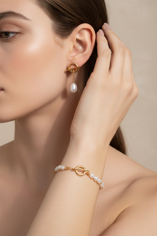 Aurora Pearl & Gold Chain Bracelet – S925 Sterling Silver