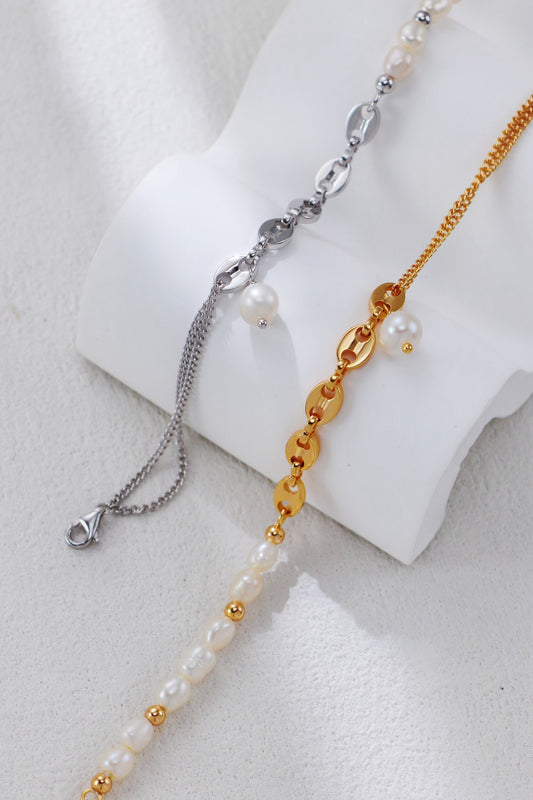 Linked Grace Pearl Jewelry Set – S925 Silver Necklace & Bracelet