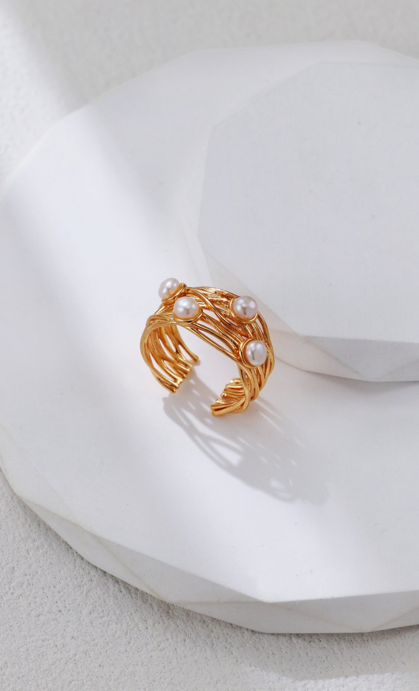 S925 Sterling Silver Woven Vine Pearl Ring –Minimalist Statement Jewelry
